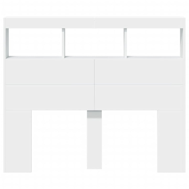 sengegavl med opbevaring og LED-lys 120x17x102 cm hvid