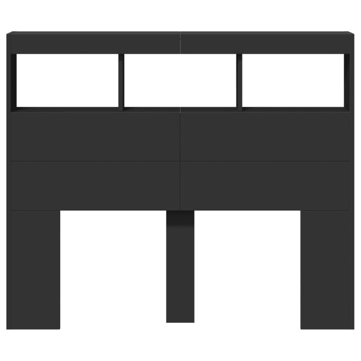 sengegavl med opbevaring og LED-lys 120x17x102 cm sort