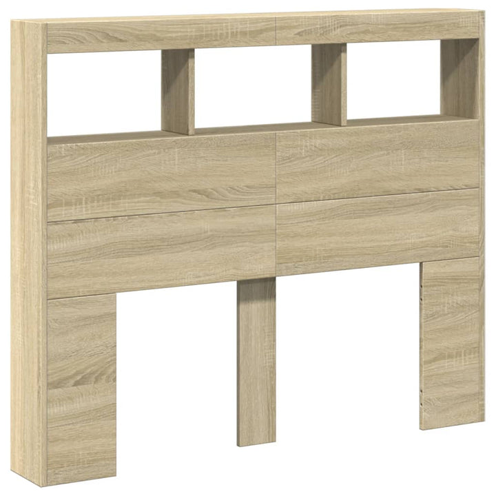 sengegavl med opbevaring og LED-lys 120x17x102 cm sonoma-eg