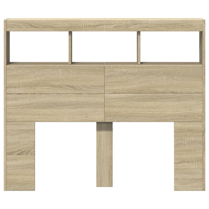 sengegavl med opbevaring og LED-lys 120x17x102 cm sonoma-eg