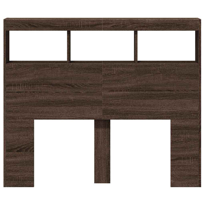 sengegavl med opbevaring og LED-lys 120x17x102 cm brunt eg