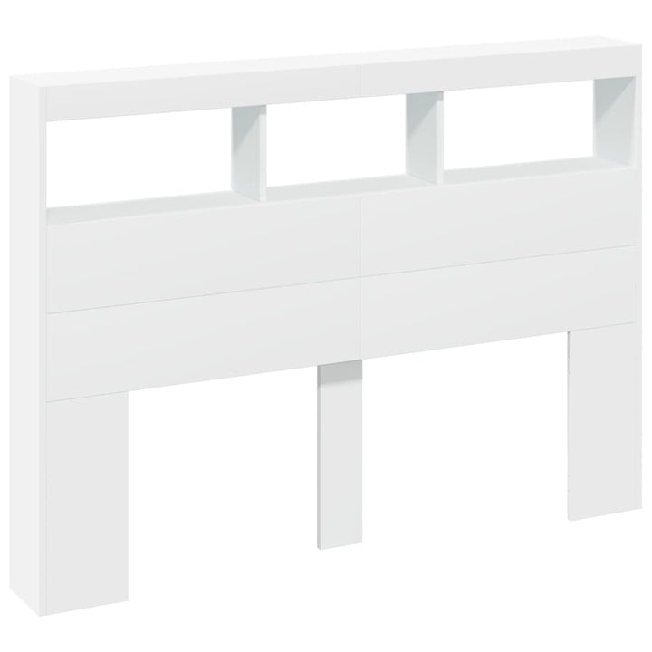 sengegavl med opbevaring og LED-lys 140x17x102 cm hvid