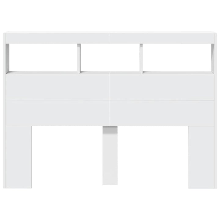 sengegavl med opbevaring og LED-lys 140x17x102 cm hvid