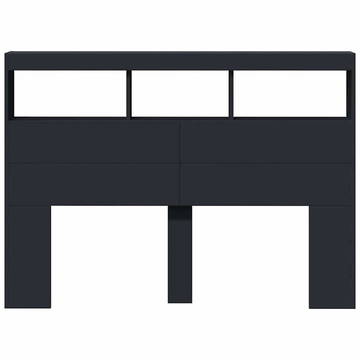 sengegavl med opbevaring og LED-lys 140x17x102 cm sort