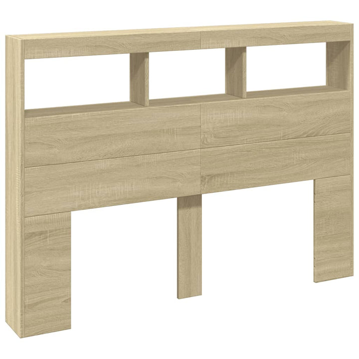 sengegavl med opbevaring og LED-lys 140x17x102 cm sonoma-eg