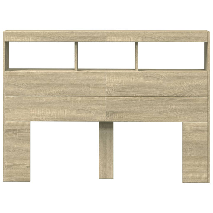 sengegavl med opbevaring og LED-lys 140x17x102 cm sonoma-eg