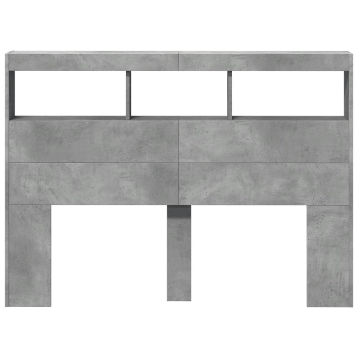 sengegavl med opbevaring og LED-lys 140x17x102 cm betongrå