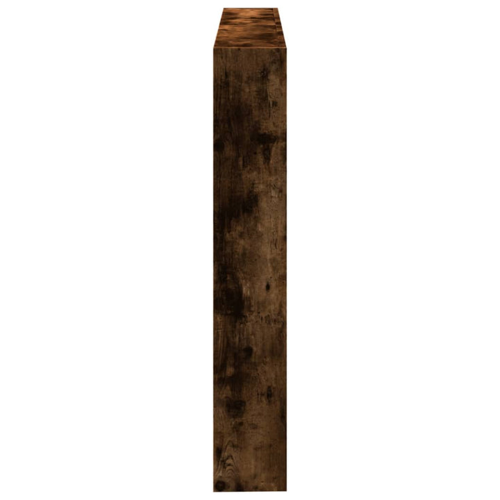 sengegavl med opbevaring og LED-lys 140x17x102 cm røget eg