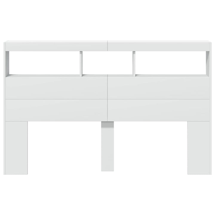 sengegavl med opbevaring og LED-lys 160x17x102 cm hvid