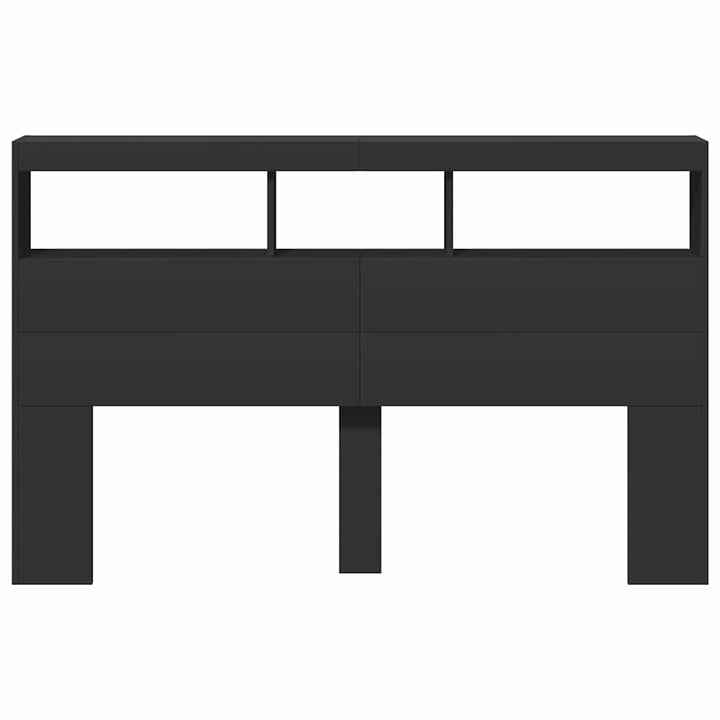 sengegavl med opbevaring og LED-lys 160x17x102 cm sort