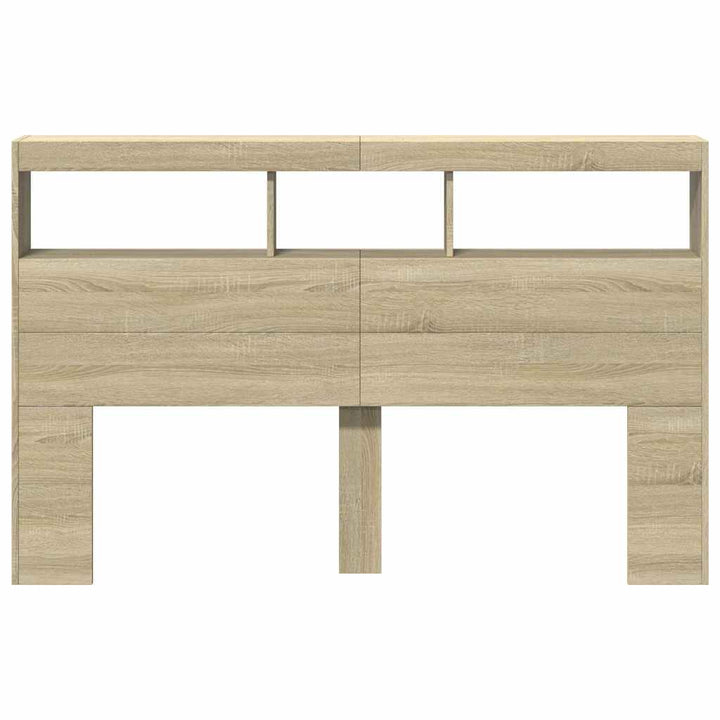 sengegavl med opbevaring og LED-lys 160x17x102 cm sonoma-eg