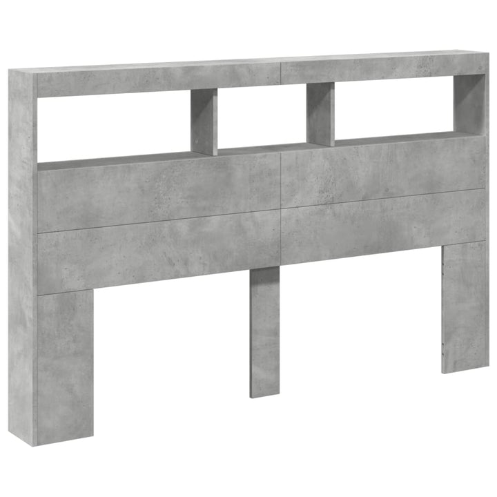 sengegavl med opbevaring og LED-lys 160x17x102 cm betongrå