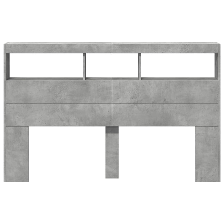 sengegavl med opbevaring og LED-lys 160x17x102 cm betongrå