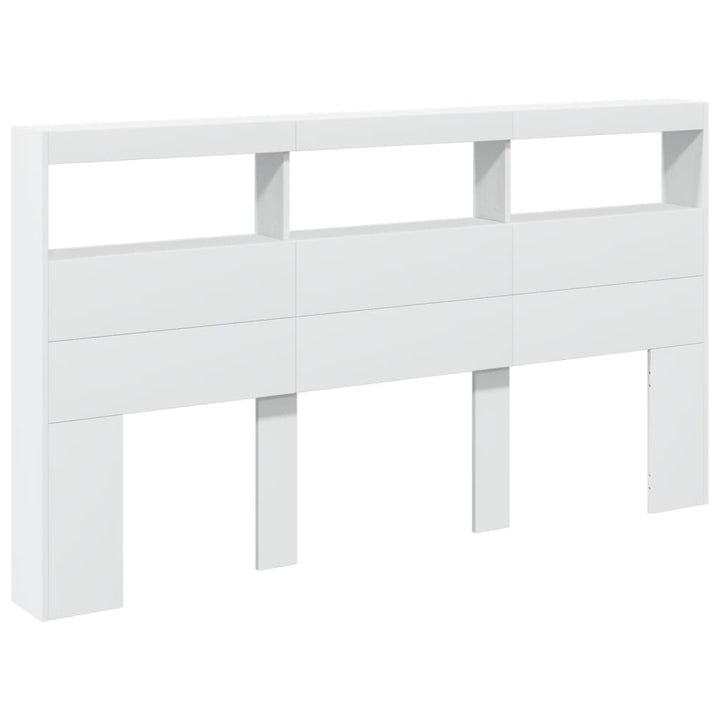 sengegavl med opbevaring og LED-lys 180x17x102 cm hvid