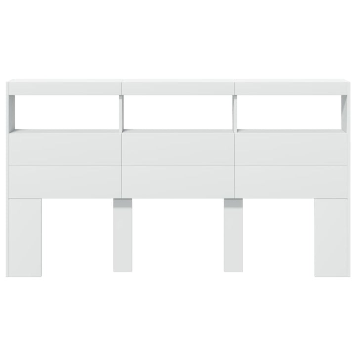 sengegavl med opbevaring og LED-lys 180x17x102 cm hvid