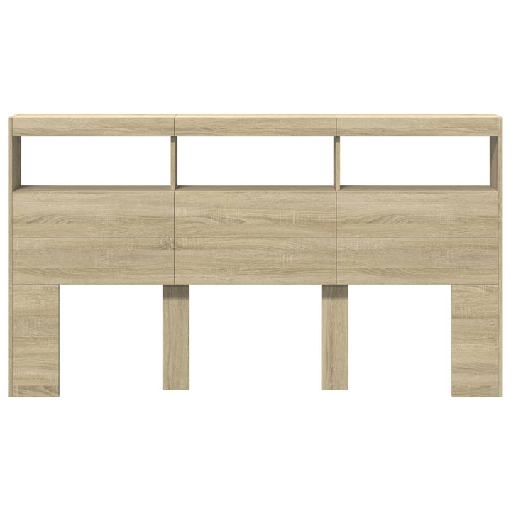 sengegavl med opbevaring og LED-lys 180x17x102 cm sonoma-eg