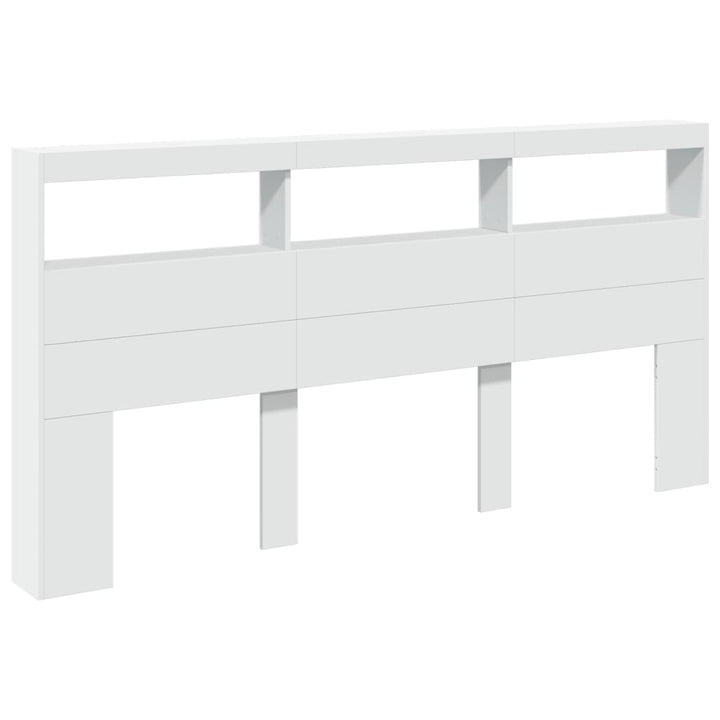 sengegavl med opbevaring og LED-lys 200x17x102 cm hvid