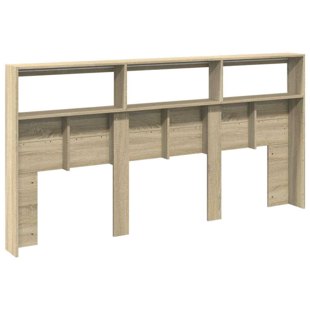 sengegavl med opbevaring og LED-lys 200x17x102 cm sonoma-eg