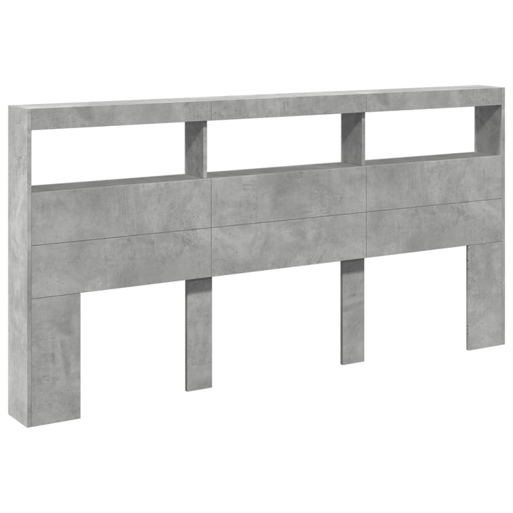 sengegavl med opbevaring og LED-lys 200x17x102 cm betongrå