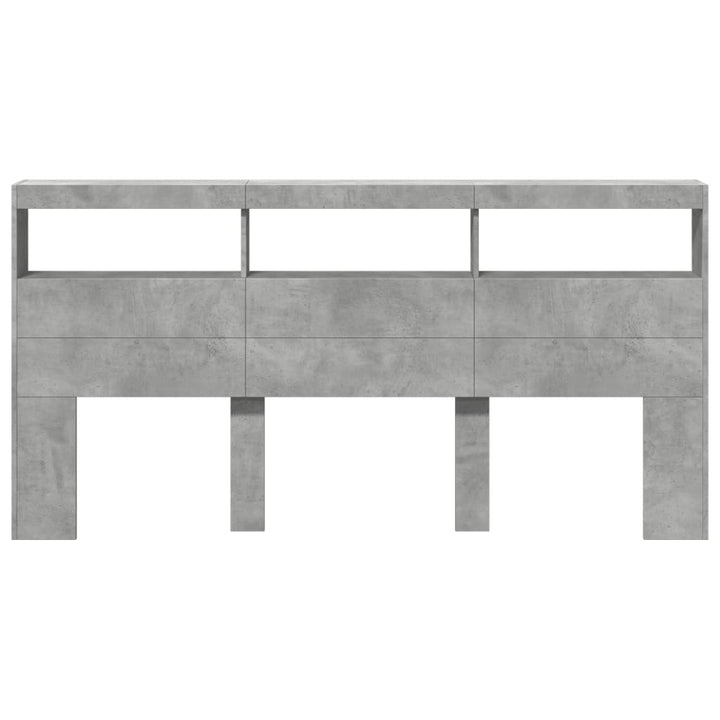 sengegavl med opbevaring og LED-lys 200x17x102 cm betongrå