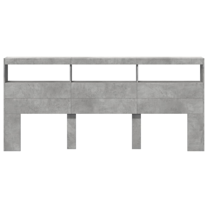 sengegavl med opbevaring og LED-lys 220x17x102 cm betongrå