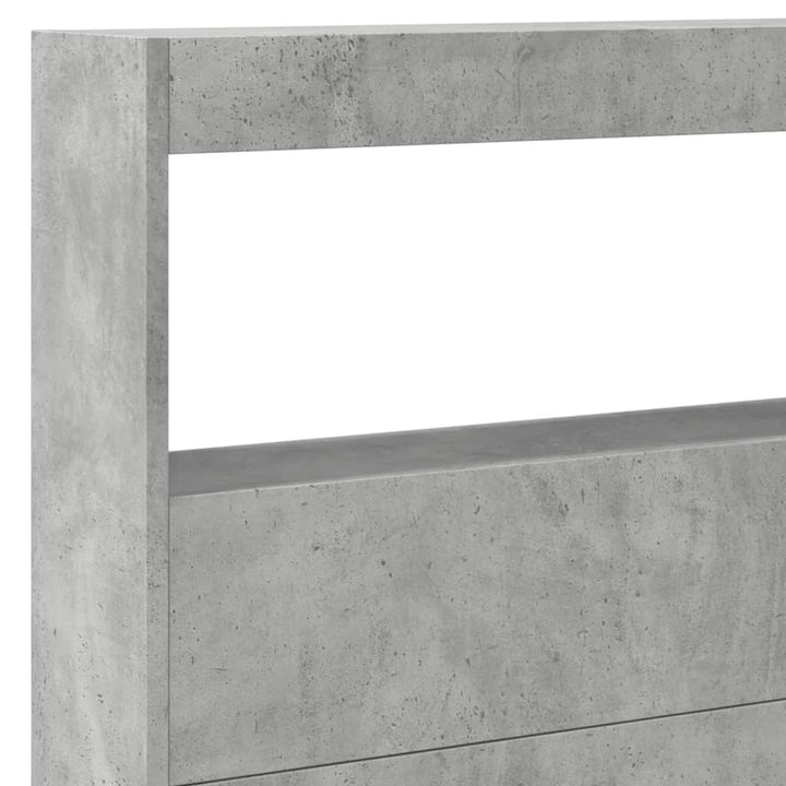 sengegavl med opbevaring og LED-lys 220x17x102 cm betongrå
