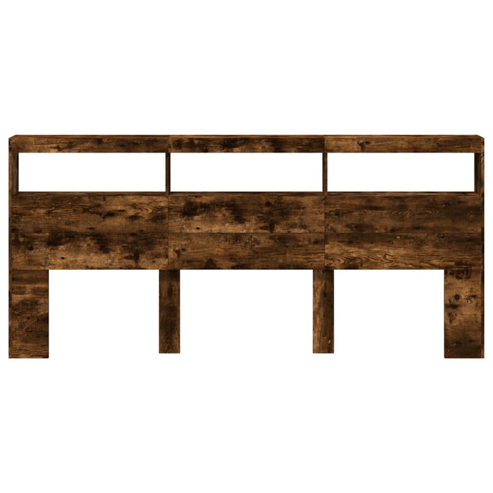 sengegavl med opbevaring og LED-lys 220x17x102 cm røget eg