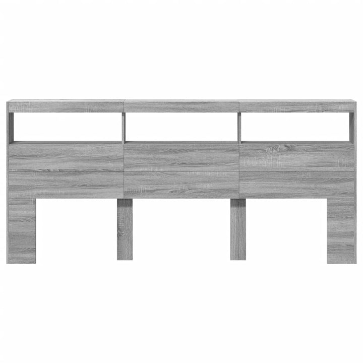 sengegavl med opbevaring og LED-lys 220x17x102 cm grå sonoma-eg