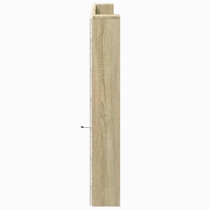 sengegavl med opbevaring og LED-lys 220x16,5x103,5 cm sonoma-eg