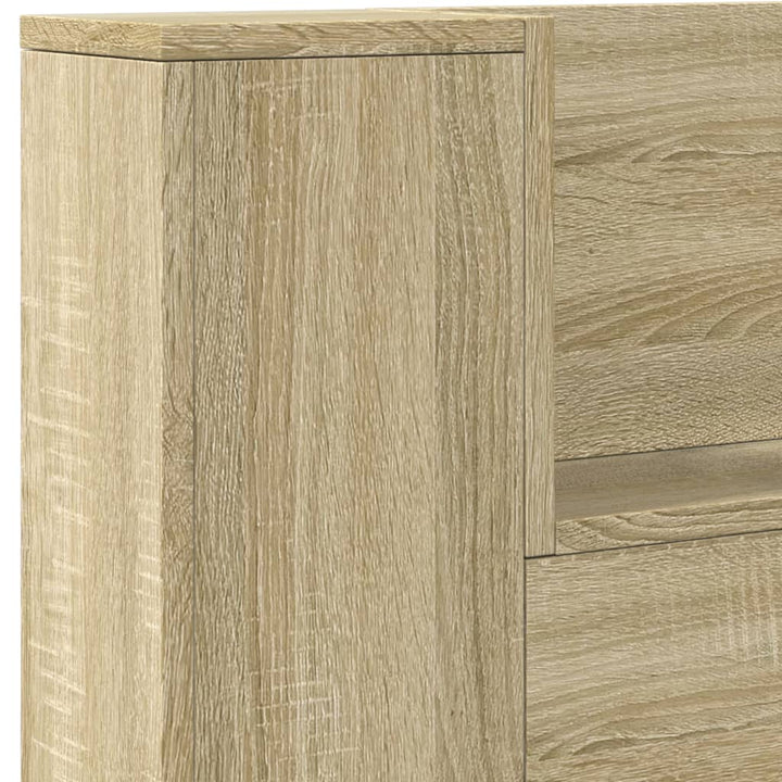 sengegavl med opbevaring og LED-lys 220x16,5x103,5 cm sonoma-eg