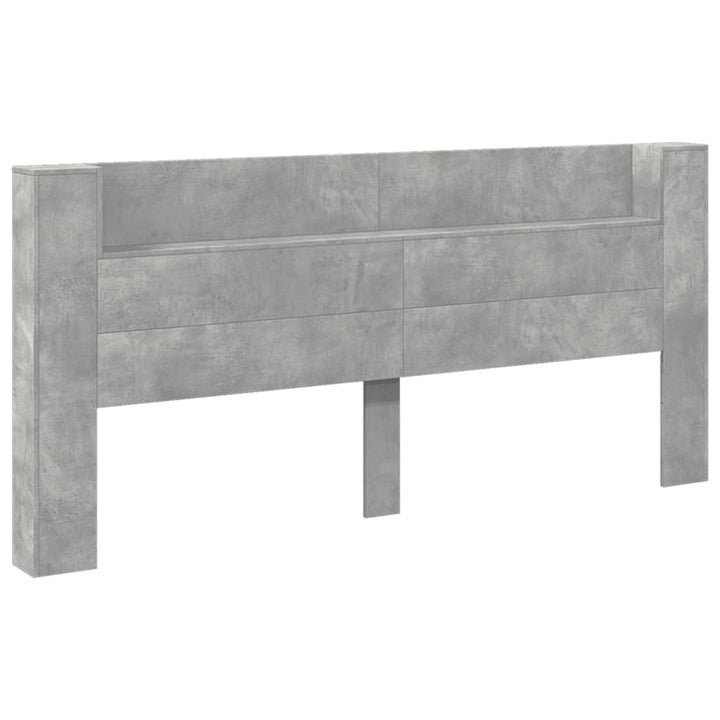 sengegavl med opbevaring og LED-lys 220x16,5x103,5 cm betongrå