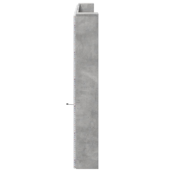 sengegavl med opbevaring og LED-lys 220x16,5x103,5 cm betongrå