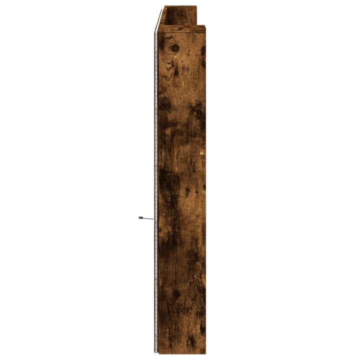sengegavl med opbevaring og LED-lys 220x16,5x103,5 cm røget eg