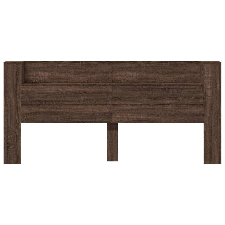 sengegavl med opbevaring og LED-lys 220x16,5x103,5 cm brunt eg
