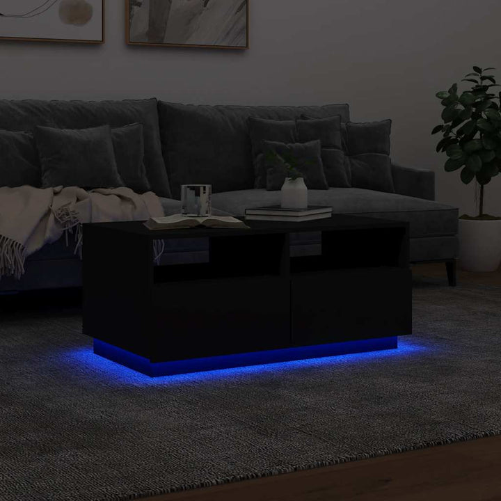sofabord med LED-lys 90x49x40 cm sort