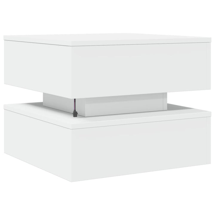 sofabord med LED-lys 50x50x40 cm hvid