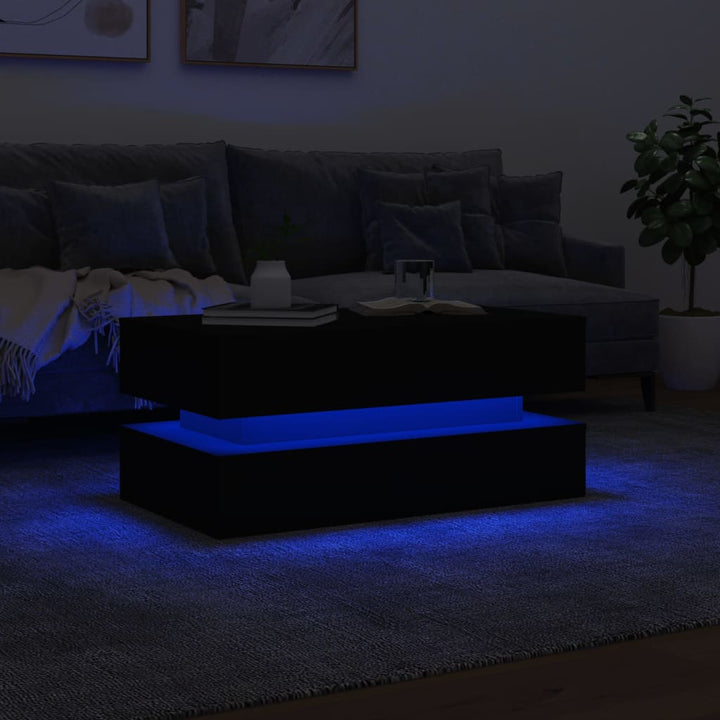 sofabord med LED-lys 90x50x40 cm sort