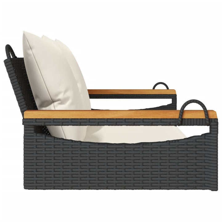 gyngebænk med hynder 109x62x40 cm polyrattan sort
