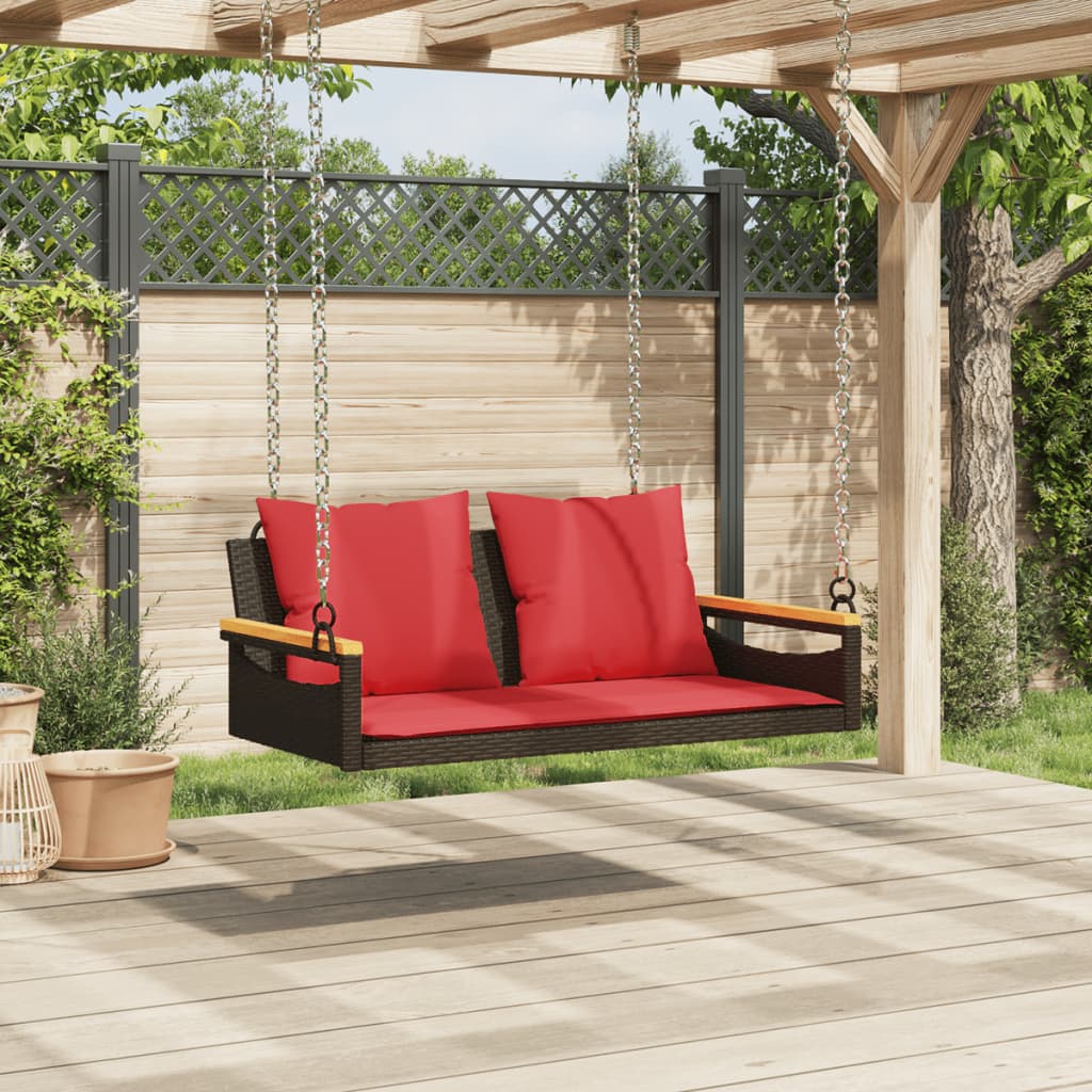 gyngebænk med hynder 109x62x40 cm polyrattan brun