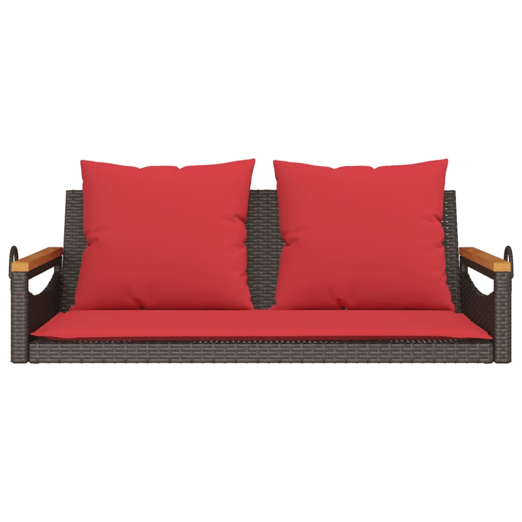 gyngebænk med hynder 109x62x40 cm polyrattan brun