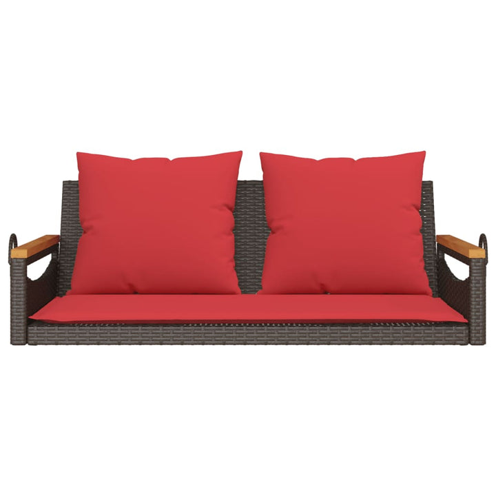 gyngebænk med hynder 109x62x40 cm polyrattan brun