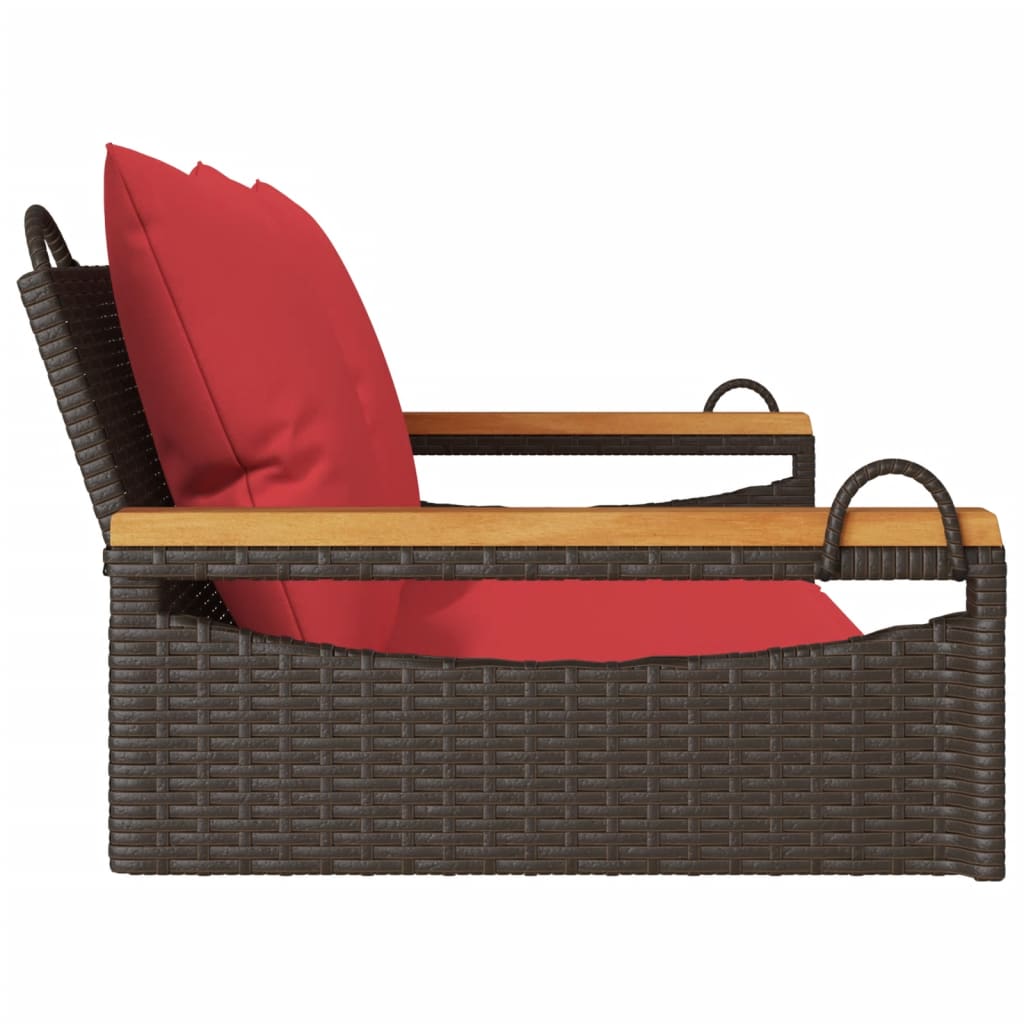 gyngebænk med hynder 109x62x40 cm polyrattan brun