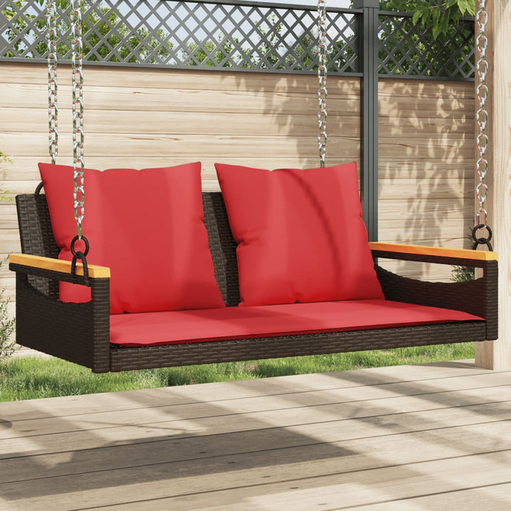 gyngebænk med hynder 109x62x40 cm polyrattan brun