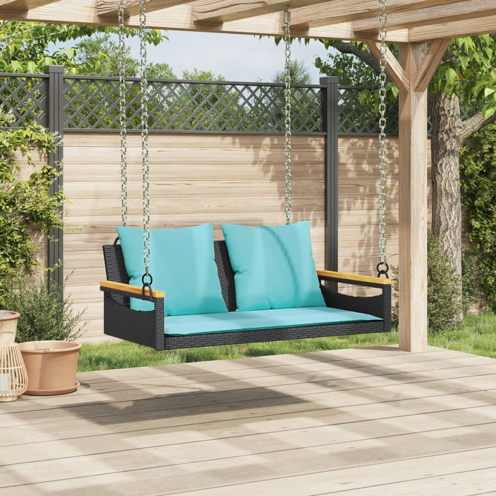 gyngebænk med hynder 109x62x40 cm polyrattan sort