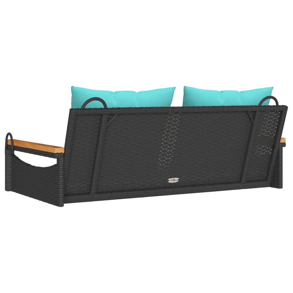 gyngebænk med hynder 109x62x40 cm polyrattan sort