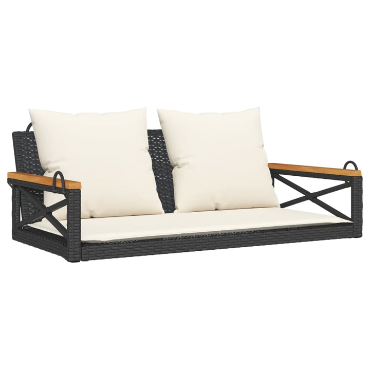 gyngebænk med hynder 109x62x40 cm polyrattan sort