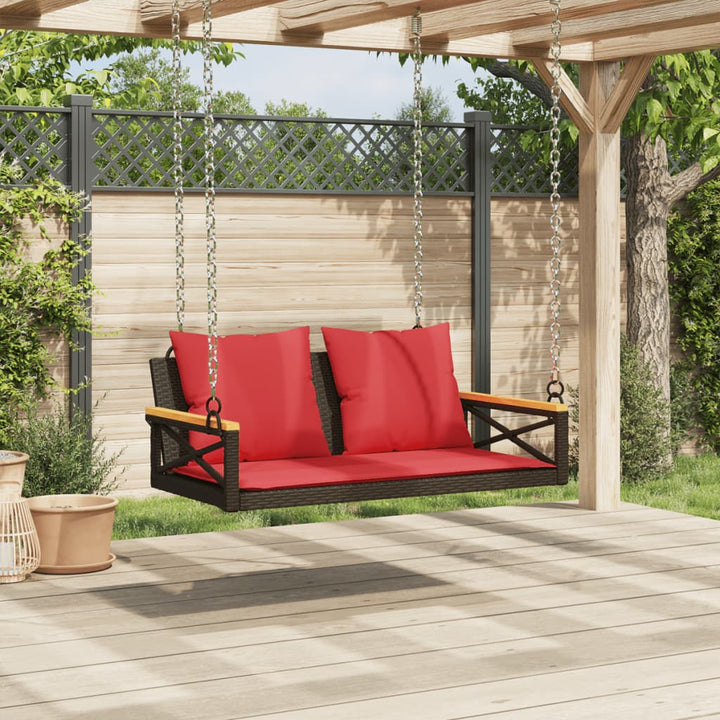gyngebænk med hynder 109x62x40 cm polyrattan brun