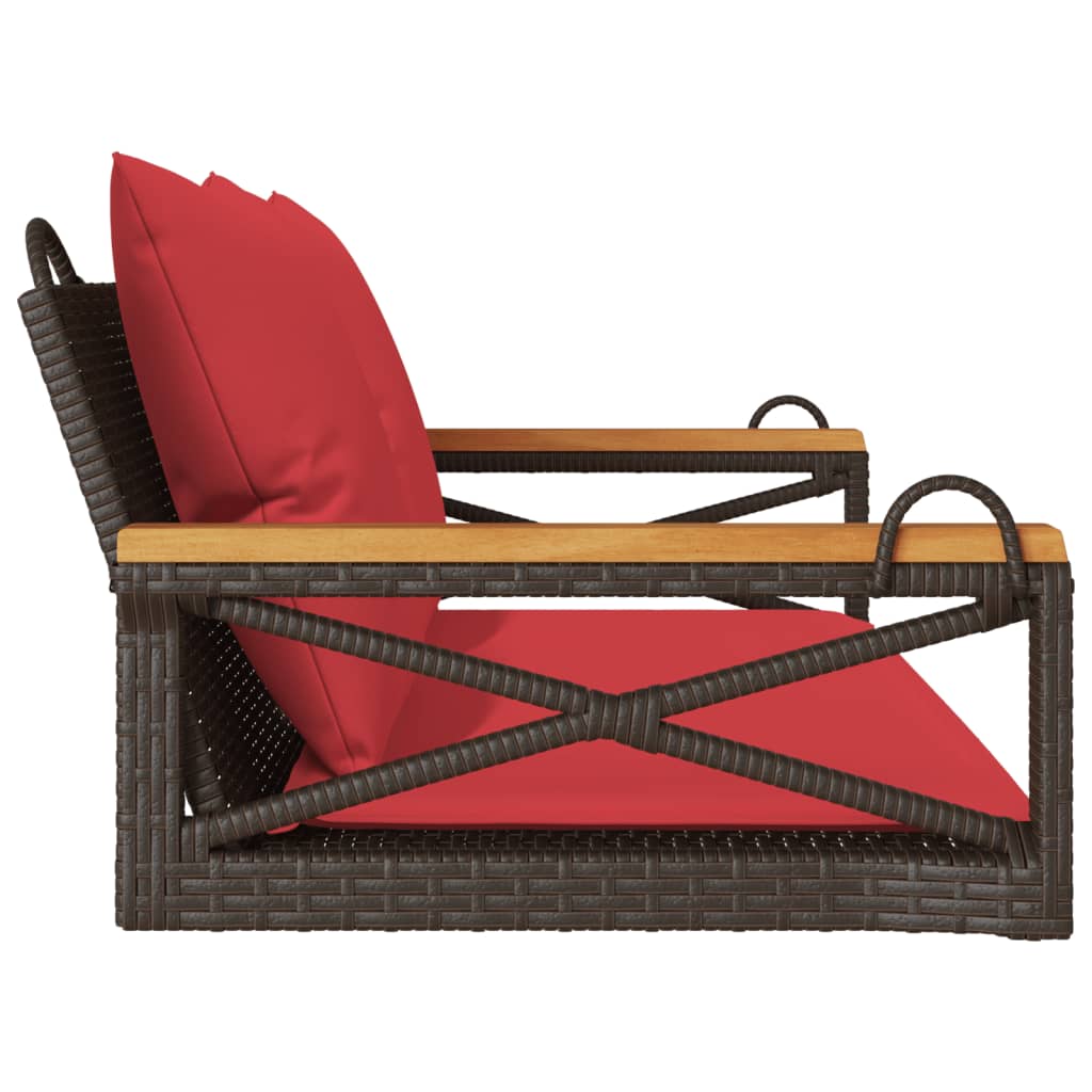 gyngebænk med hynder 109x62x40 cm polyrattan brun