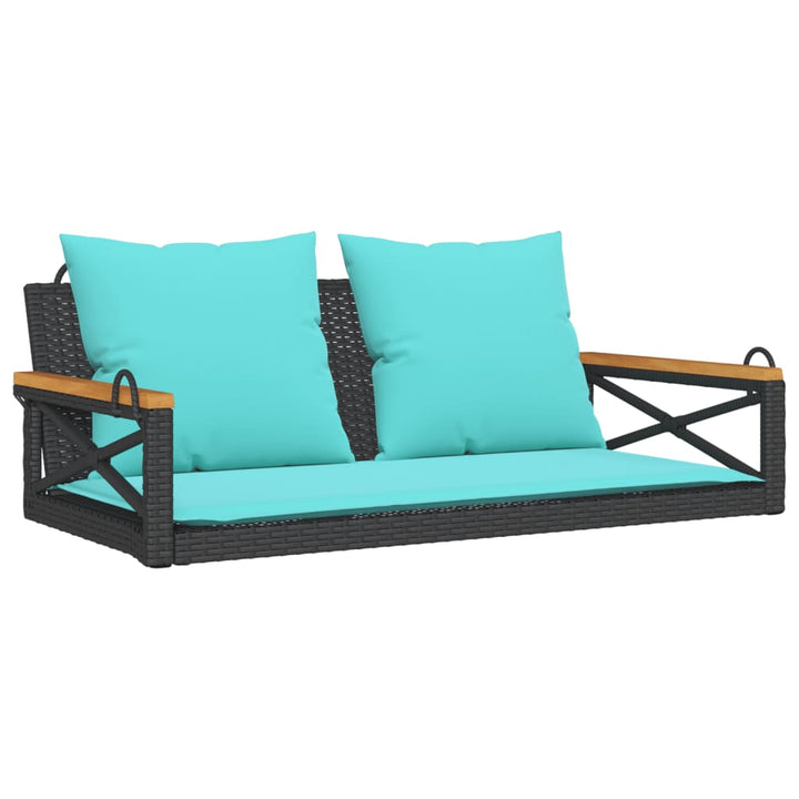 gyngebænk med hynder 109x62x40 cm polyrattan sort