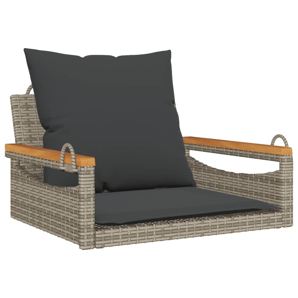 gyngebænk med hynder 63x62x40 cm polyrattan grå